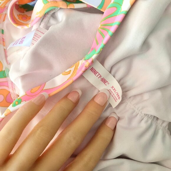 Ninety Nine Degrees 60s Floral Pattern Bikini Pink Orange Mismatch Size XL/XXL - Picture 8 of 9